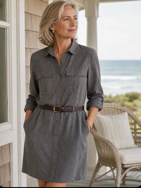 UNTUCKit Portia Grey Button Down Shirt Dress Size 4 Cotton Flannel